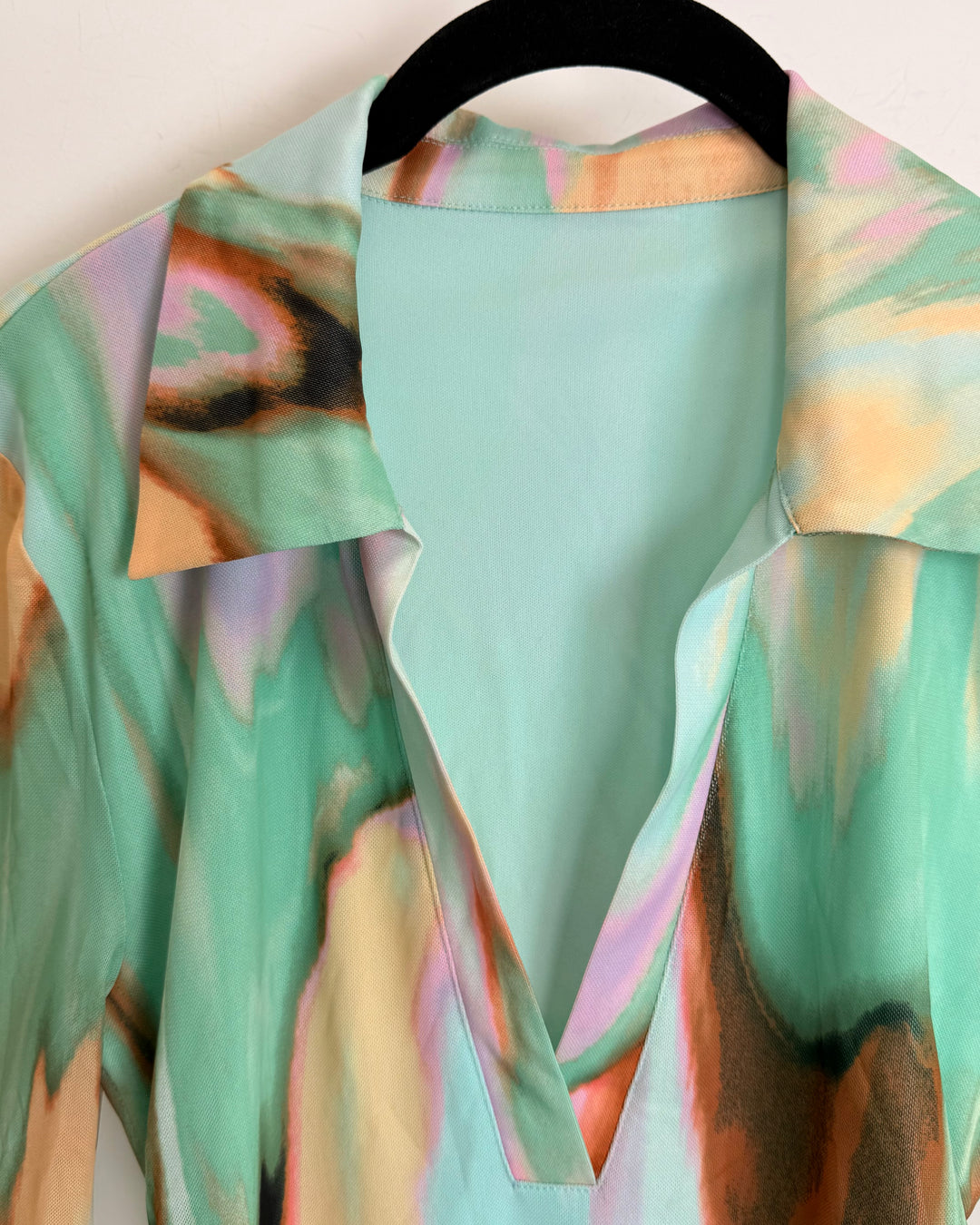 Abstract Teal Fitted Dress - Size 0/2