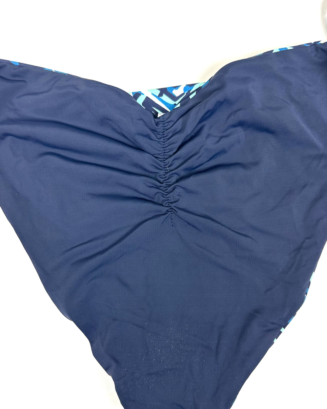 Shades of Blue Reversible Scrunch Tie Bikini Bottom - XS, S, M, XL
