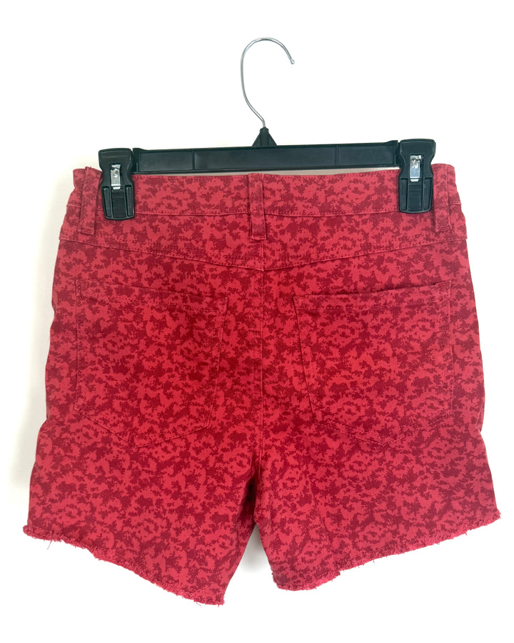 Dusty Red Abstract Denim Shorts - Size 4/6