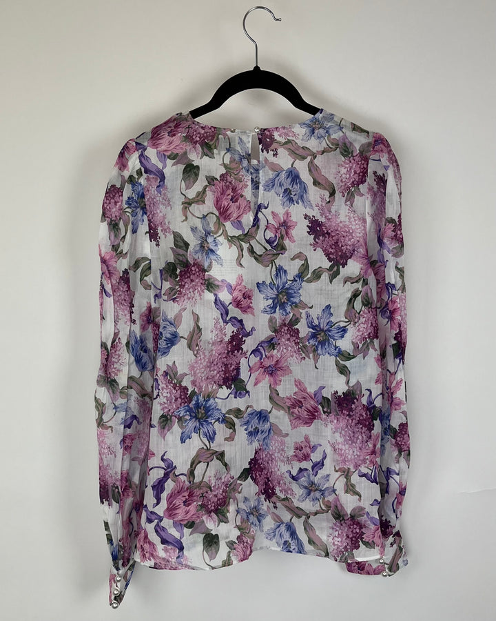 Long Sleeve Floral Blouse - Large