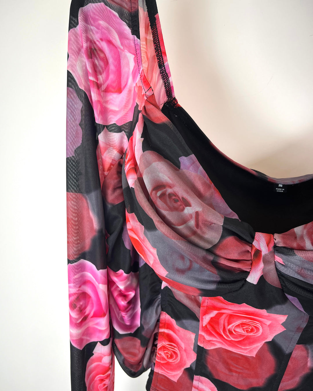 Black Rose Pattern Off Shoulder Top - Medium