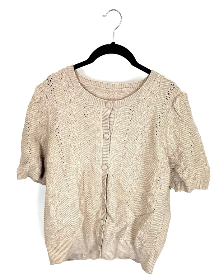 Oatmeal Pointelle Cardigan - Size 6/8