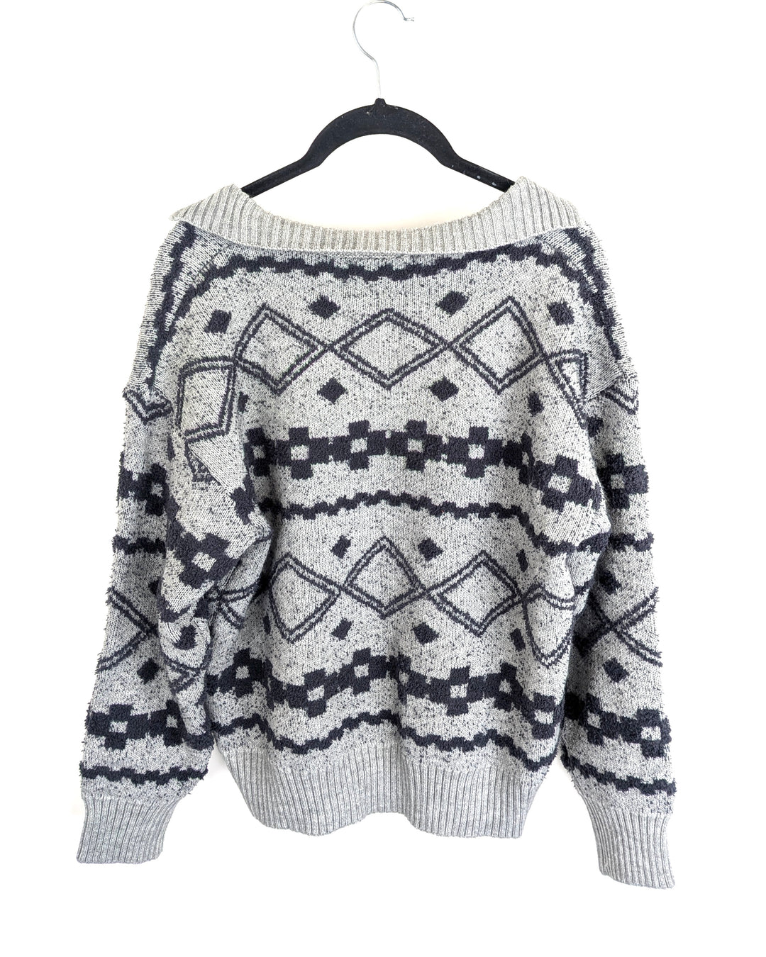 Grey Geometric Striped Sweater- Small
