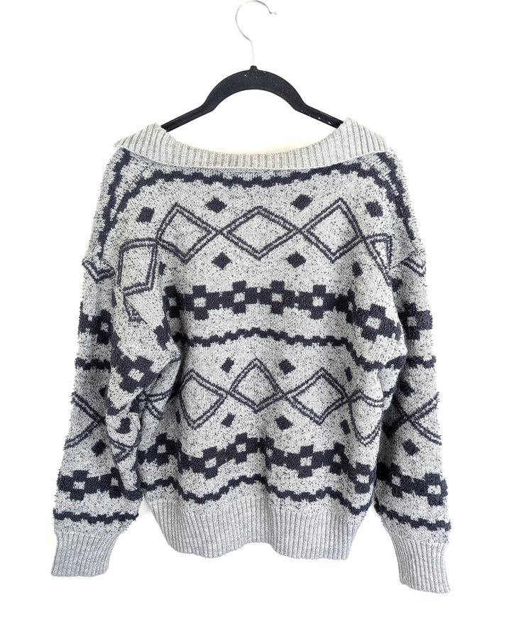 Grey Geometric Striped Sweater- Small