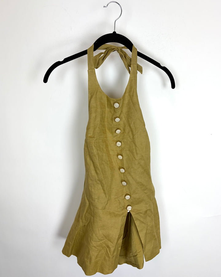 Olive Gold Halter Button Top - Size 4/6