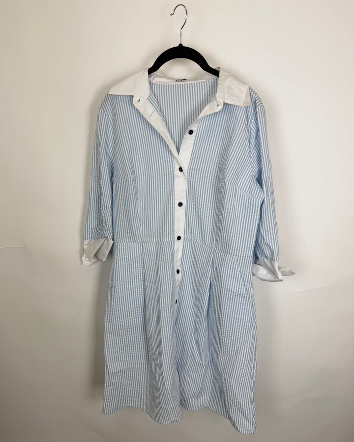 Blue & White Striped Textured Dress - Size 4/6