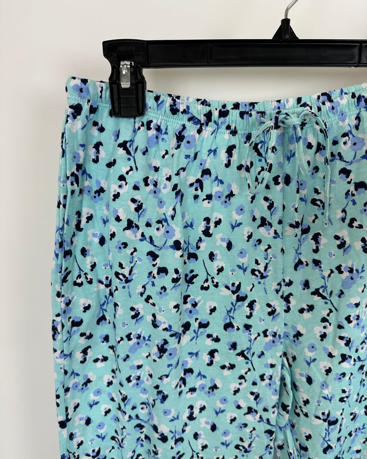 Blue Floral Pajama Pants - Small