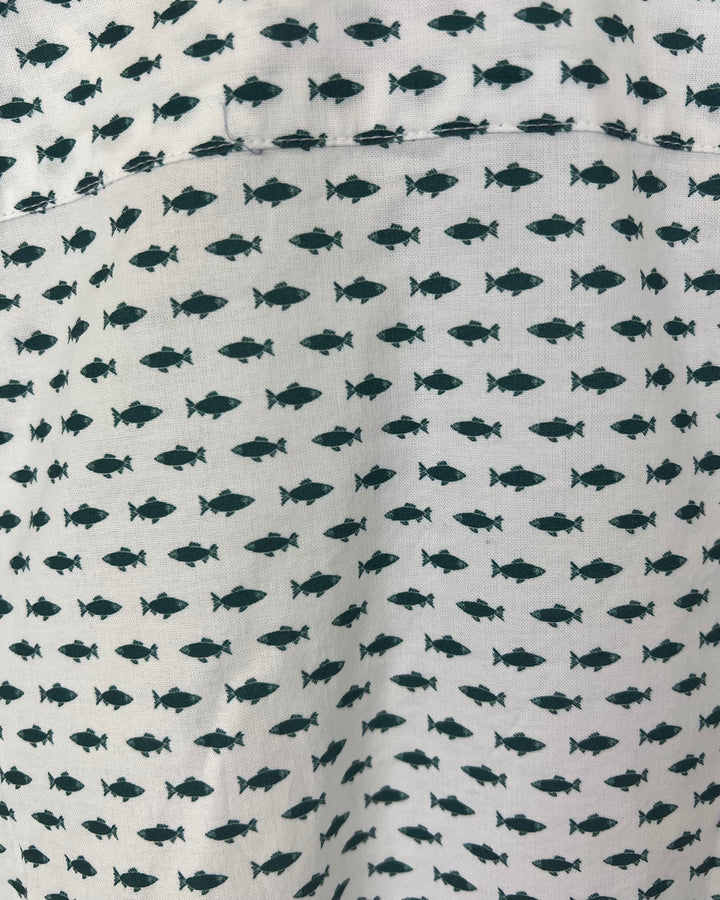 MENS Blue Fish Collared Short Sleeve Shirt - Medium