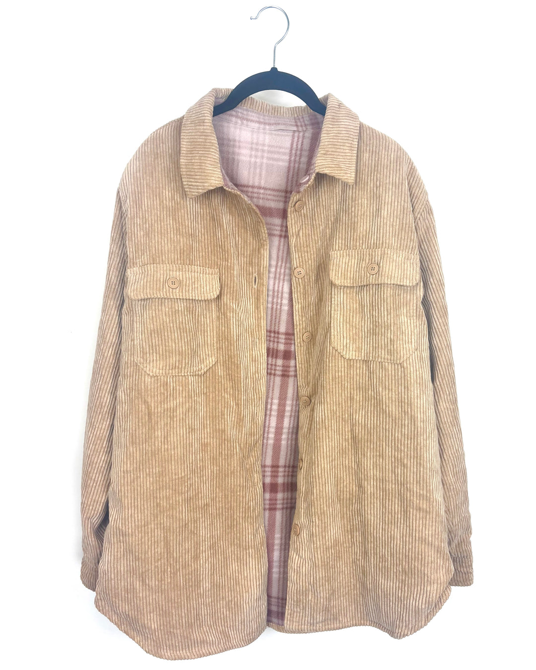 Reversible Tan Corduroy/ Pink Plaid Fleece Jacket - Size 8/10