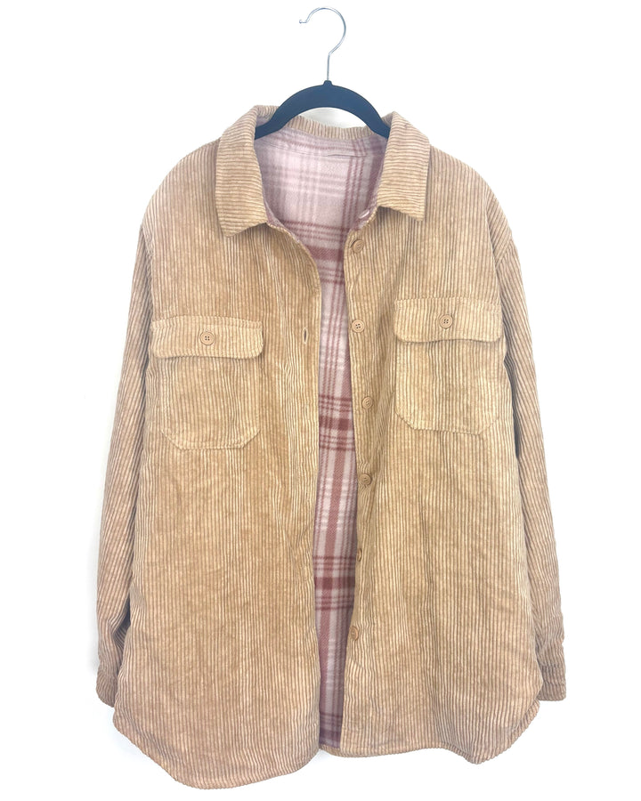 Reversible Tan Corduroy/ Pink Plaid Fleece Jacket - Size 8/10