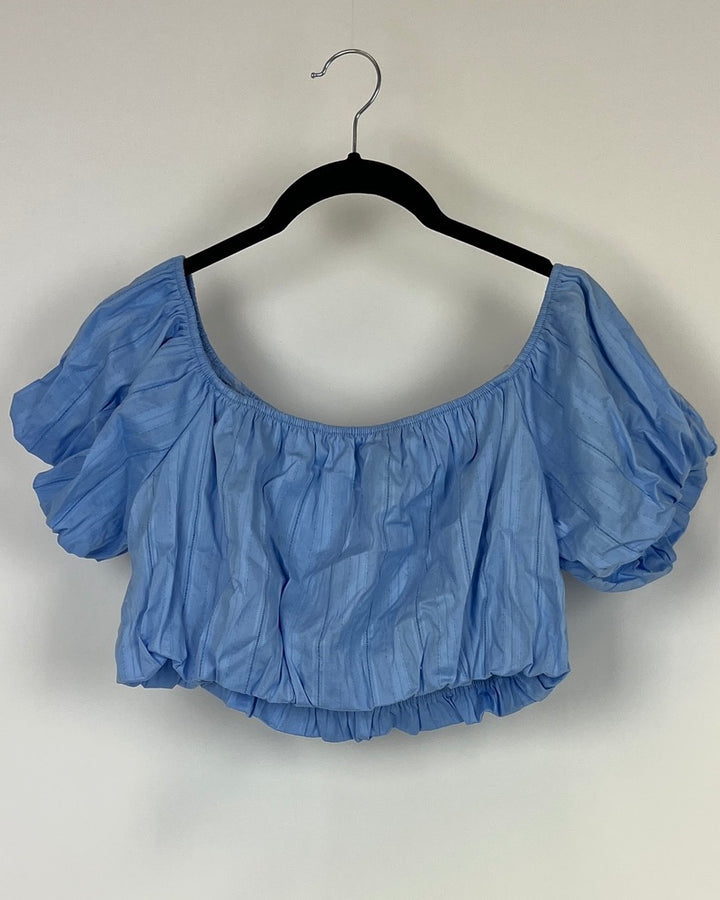 Baby Blue Short Puff Sleeve Crop Top - Size 0/2
