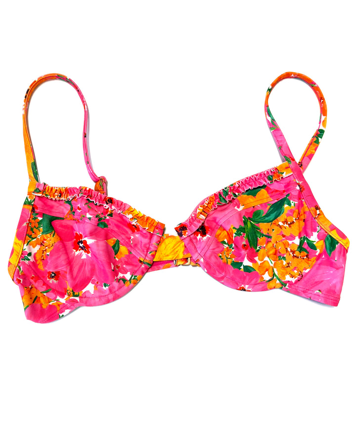 Pink and Orange Hibiscus Bikini Top - Size 2/4