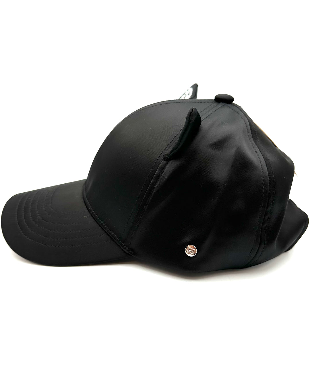 Black Satin Cat Ear Baseball Hat - One Size