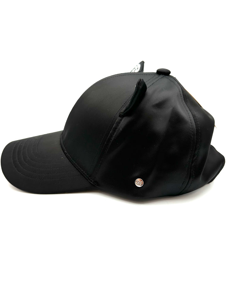 Black Satin Cat Ear Baseball Hat - One Size