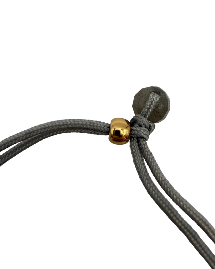 Dark Gray Rope Bracelet with Gold Beads
