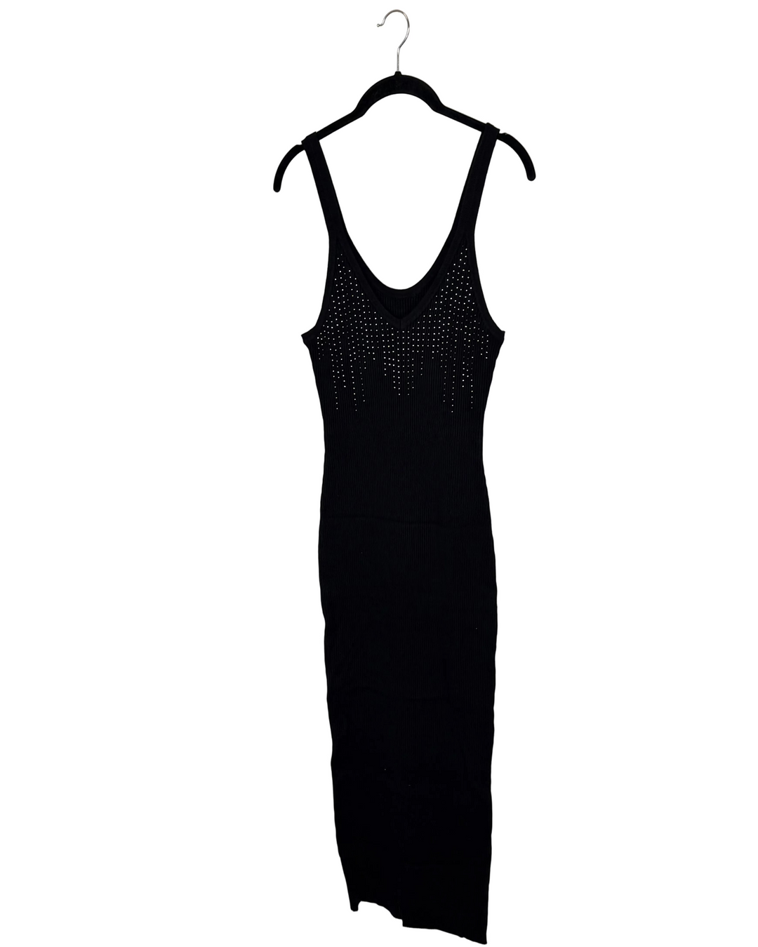 Black Rhinestone Ribbed Dress - Size 2/4