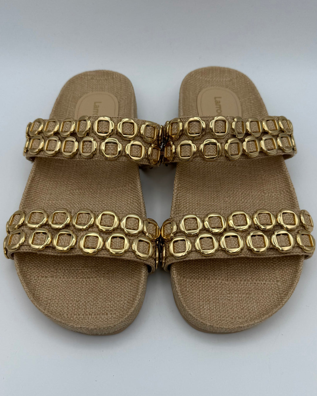Tan Gold Hardware Flat Sandals - Size 6.5