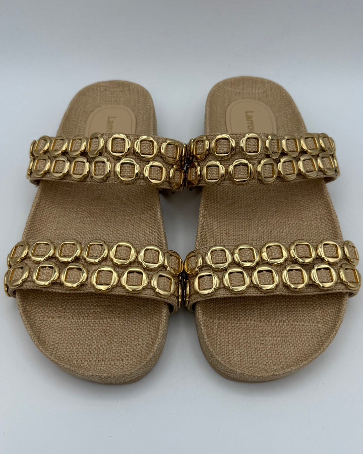 Tan Gold Hardware Flat Sandals - Size 6.5