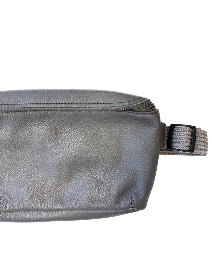Large Dark Grey Leather Belt Bag
