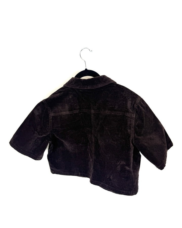 Brown Cropped Corduroy Button Down Top - Medium