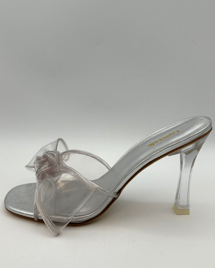 Silver Transparent Bow Heels - Size 9
