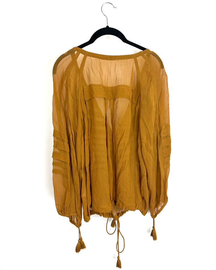 Brown Sheer 3/4 Blouse - Size 4/6