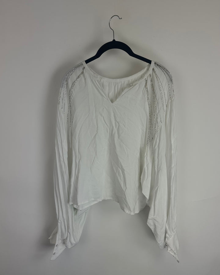 White Rhinestone Detail Crop Top - Size 4/6