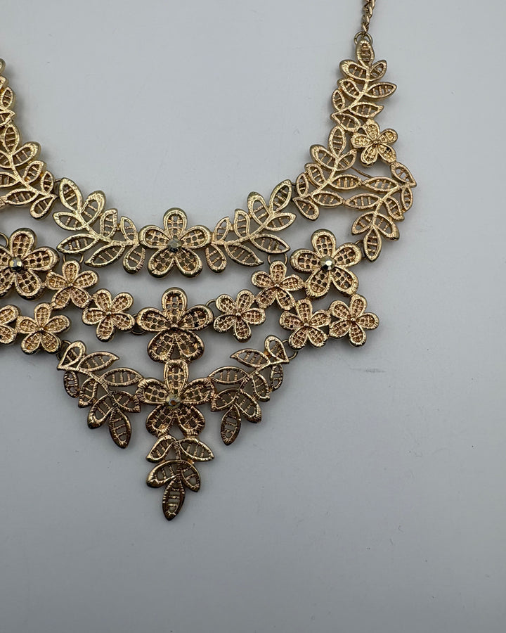 Gold Floral Bib Style Necklace