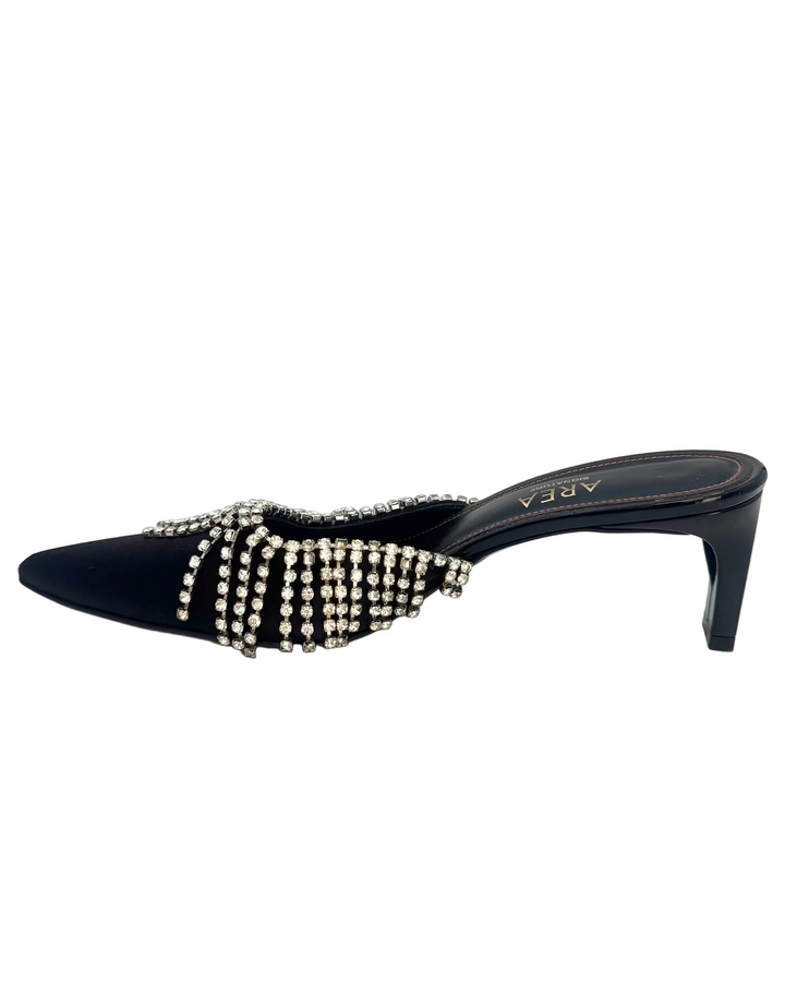 Black Satin Rhinestone Overlay Kitten Heels - Size 39