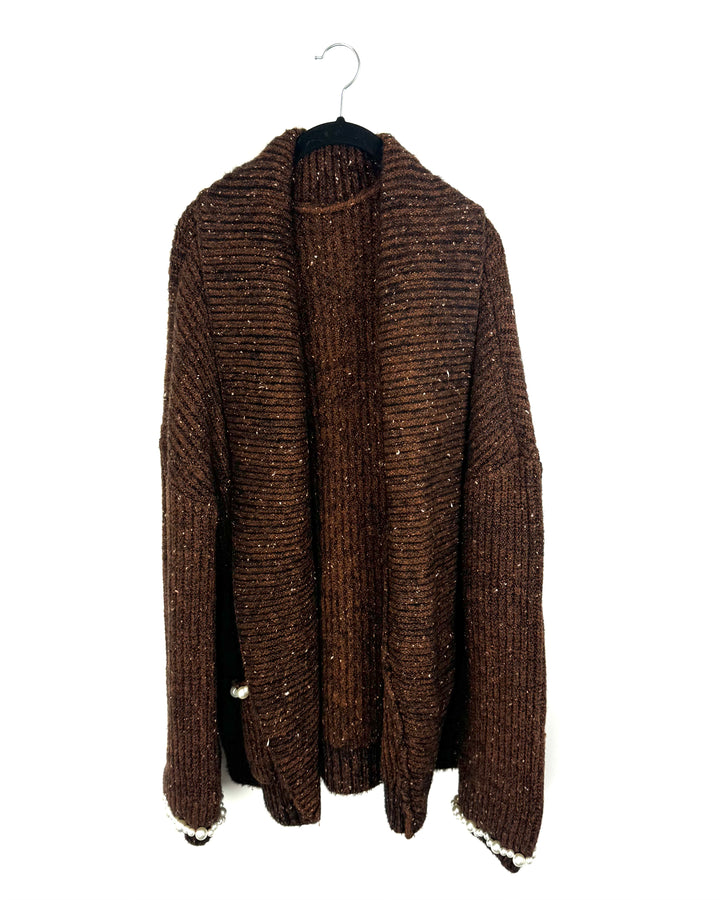 Brown Long Open Cardigan- Large