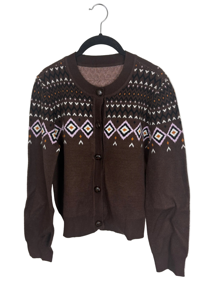Brown Abstract Print Long Sleeve Sweater - Size 6/8
