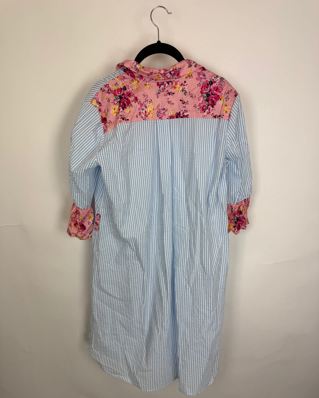 Floral & Blue Striped Shirt Dress - Size 2/4
