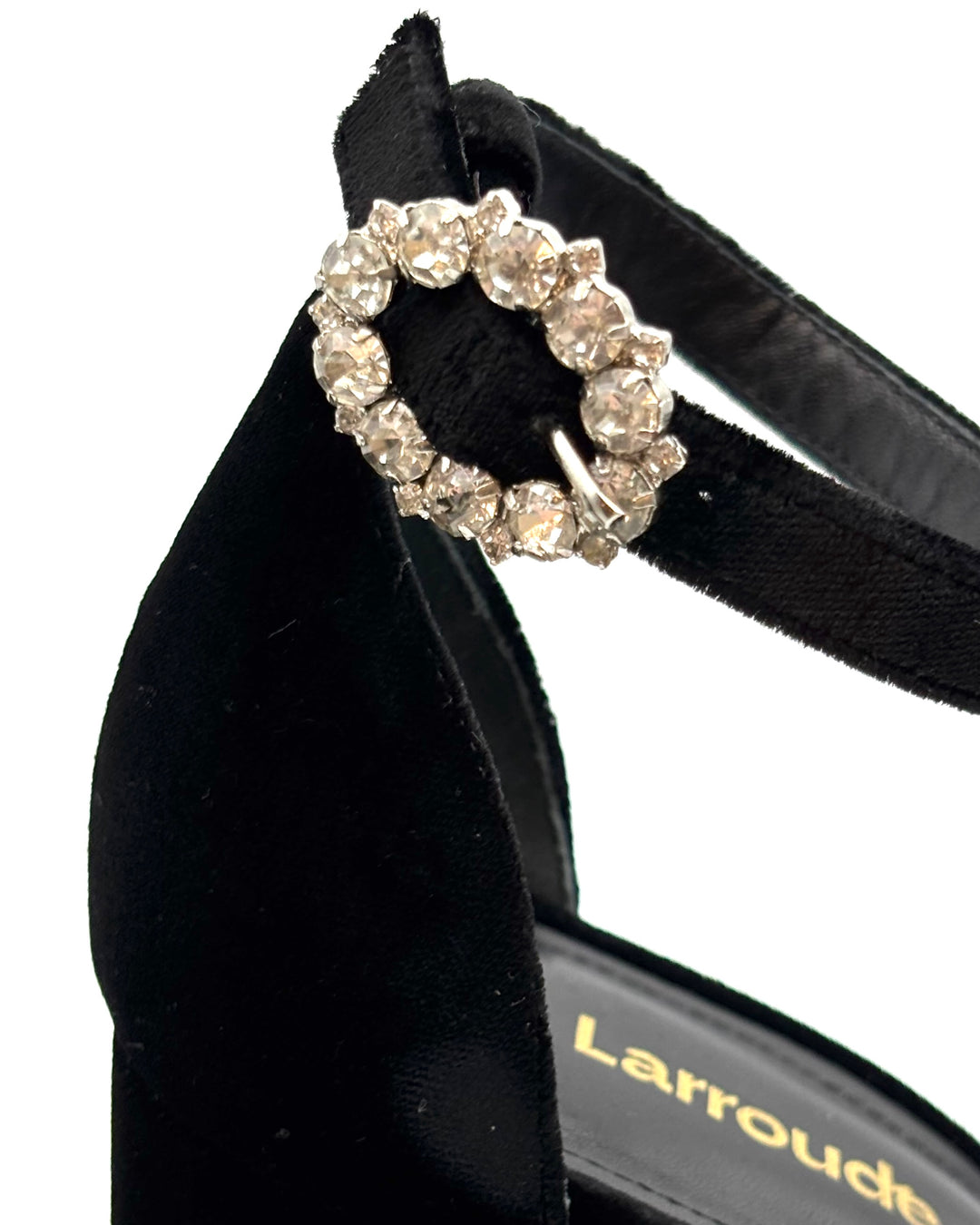 Black Velvet Gemstone Strap Heels - Size 7 and 8