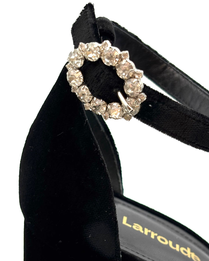 Black Velvet Gemstone Strap Heels - Size 7 and 8