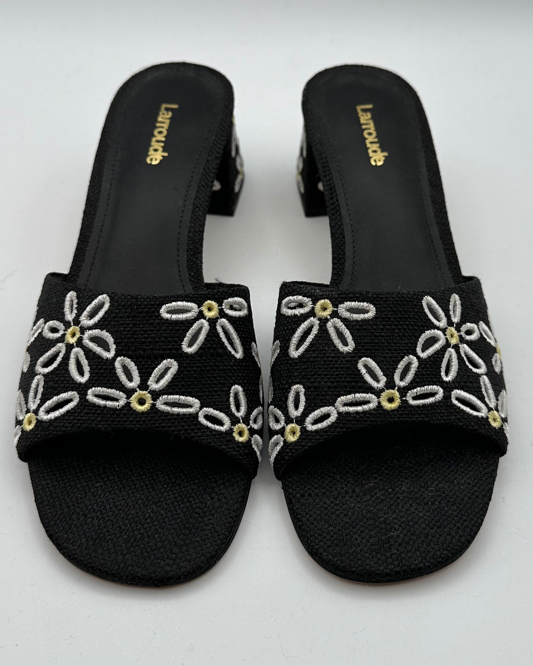 Black Raffia and Floral Print Heel Sandal - Size 6.5