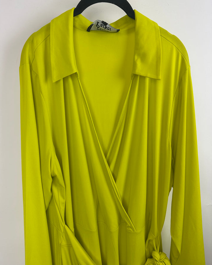 Neon Yellow Wrap Tunic Dress - Size 2x