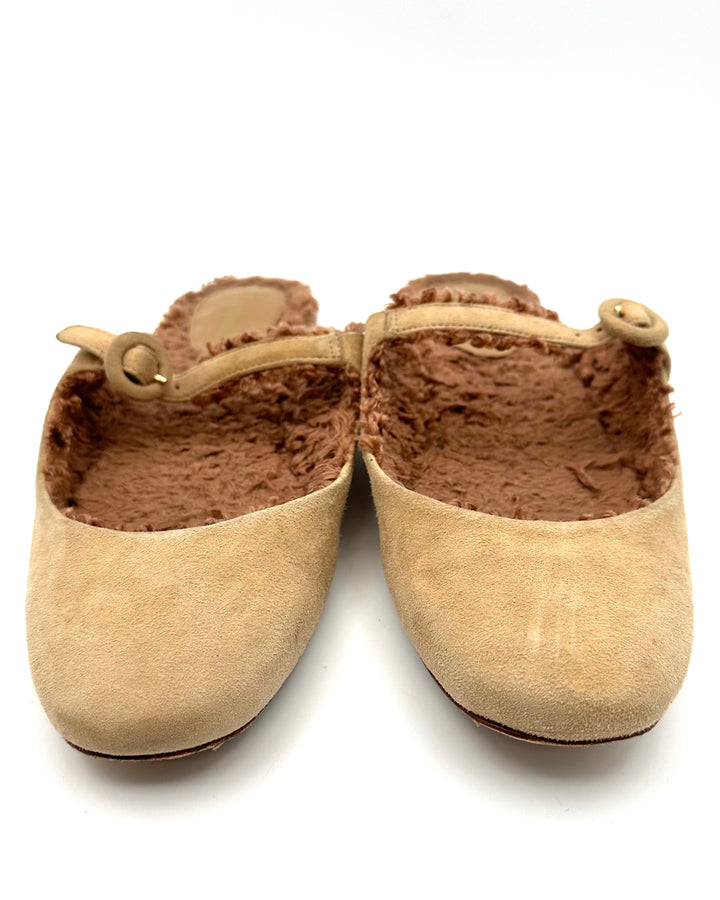 Tan Suede Flat Mule - Size 6.5