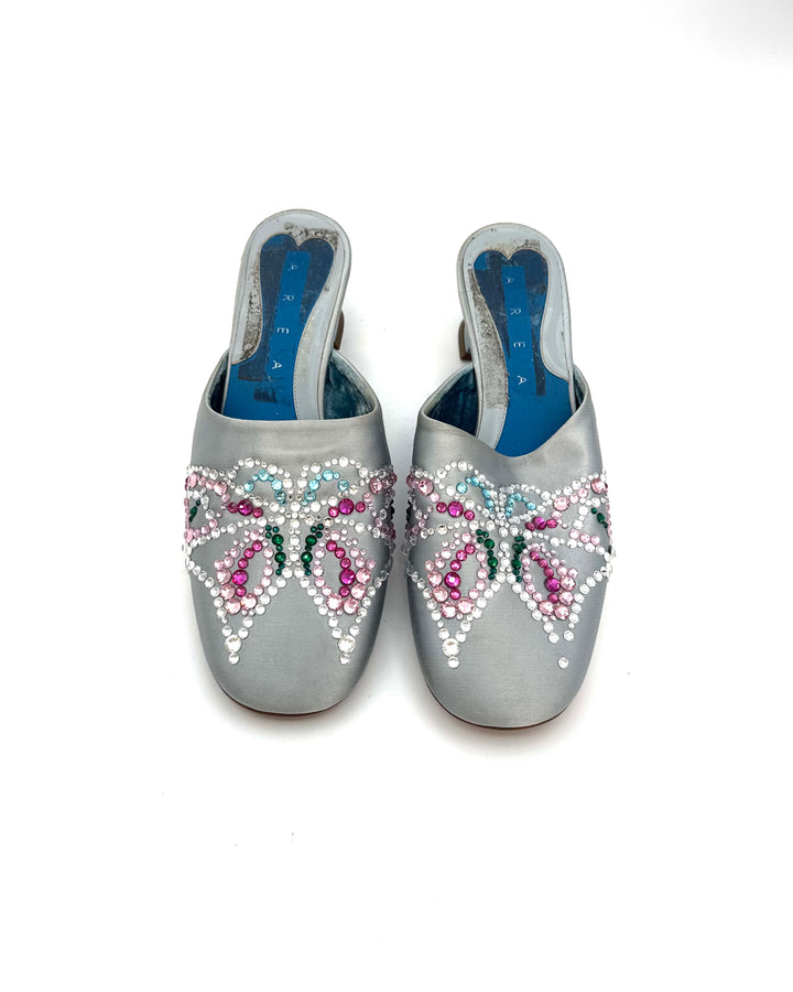 Rhinestone Butterfly Embellished Mules - Size 39