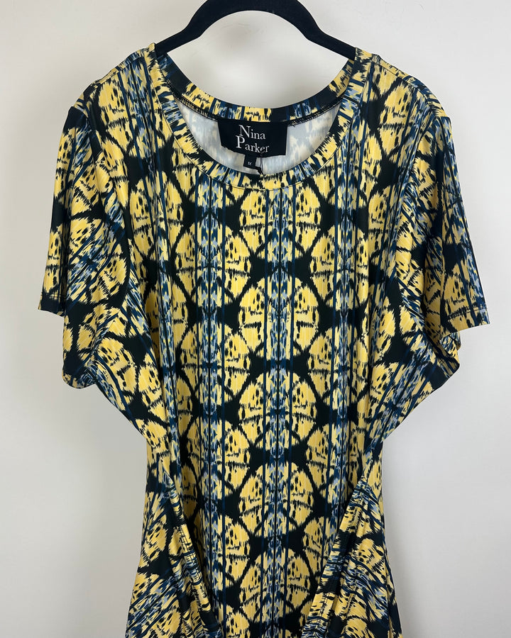 Abstract Print Wrap Bottom Dress - Size 1x