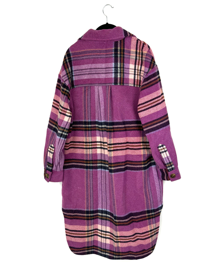 Long Purple Plaid Jacket - Size 6/8