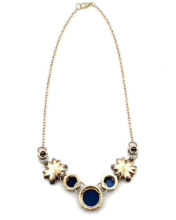 Gold Necklace With Navy Stone Flowers