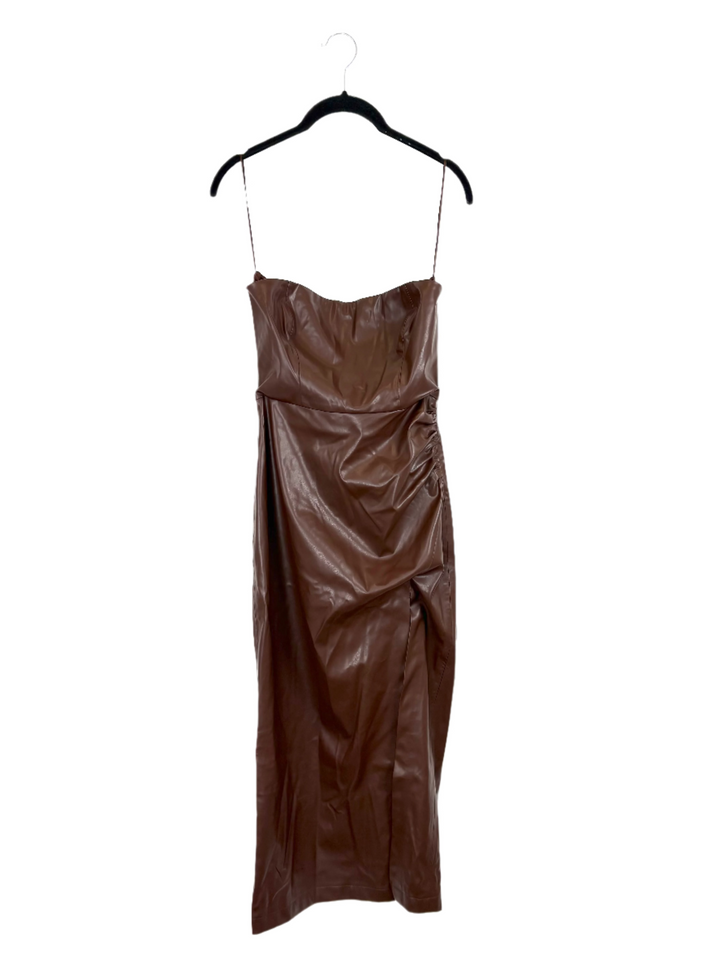 Brown Faux Leather Strapless Dress - Small
