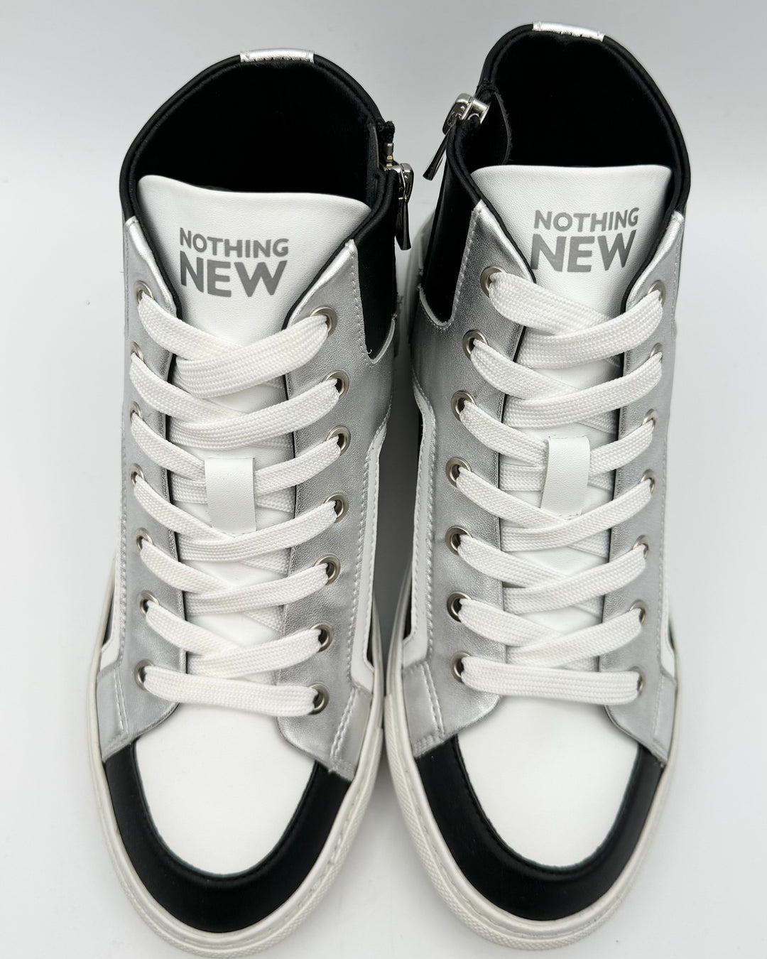 Black And White Leather High Top Sneakers - Size 6 and 8