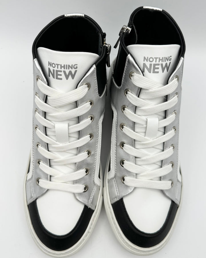 Black And White Leather High Top Sneakers - Size 6 and 8