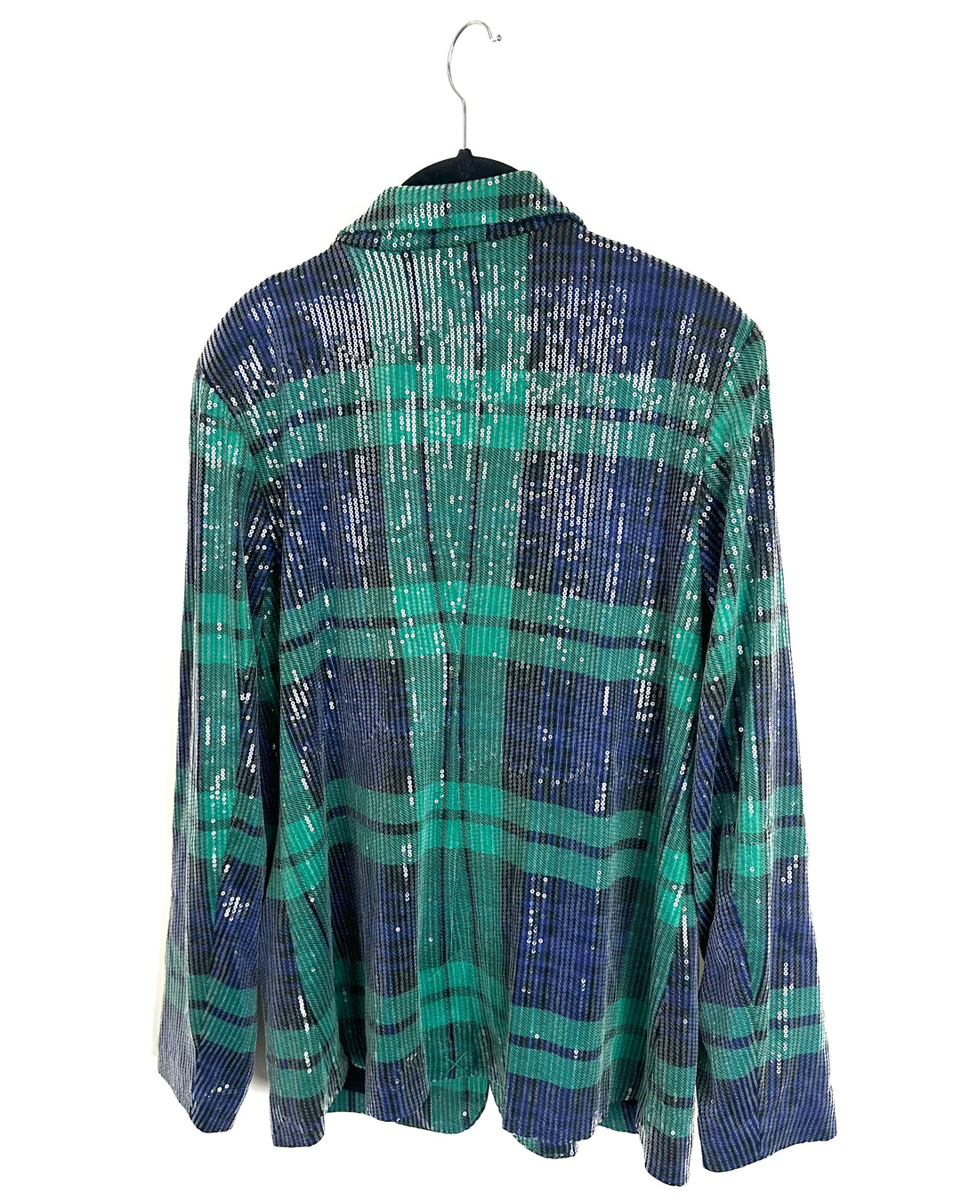 Green and Blue Holiday Sequin Plaid Blazer - Size 6/8