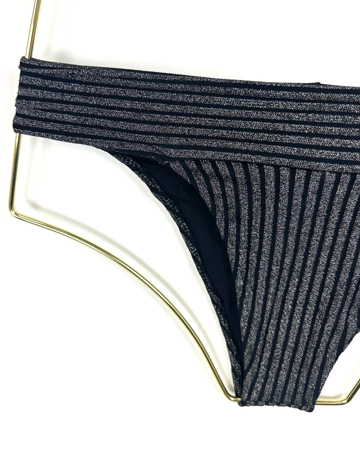 Black Metallic Cheeky Bikini Bottom - XL, XXL, XXXL