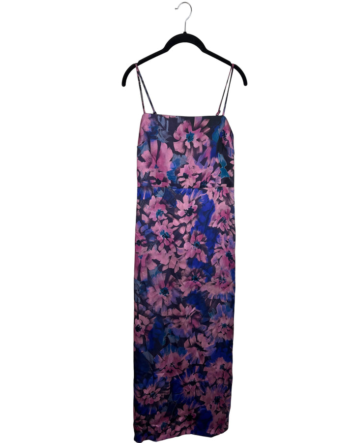 Black Floral Square Neckline Midi Dress - Size 4