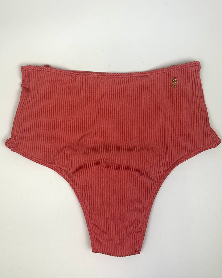 Dark Salmon Ribbed Knot High Waist Bikini Bottom - S, M, L