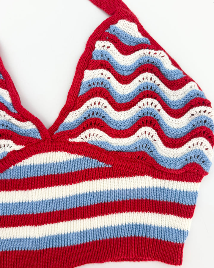 Blue, White, Red Crochet Halter Top - Size 6/8