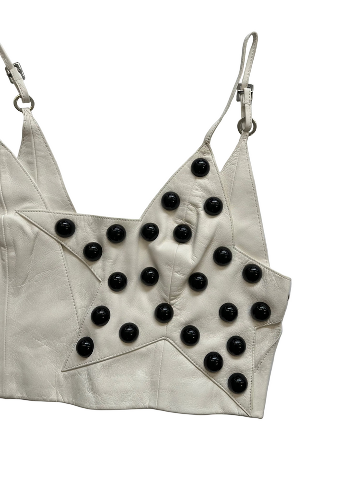 White Leather Black Dot Star Crop Top - Size 2 and 4